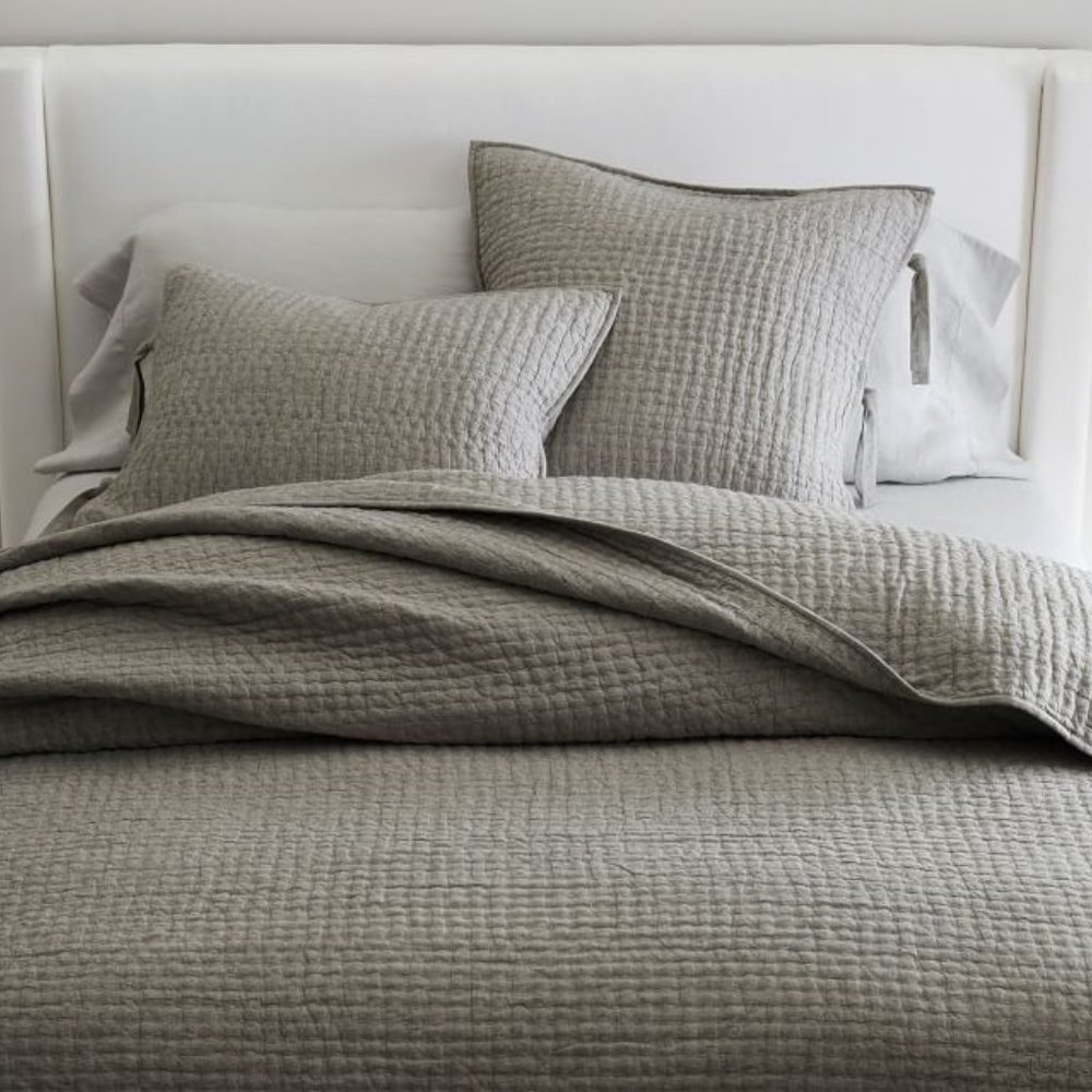 NEW Pottery Barn Light Gray Pickstitch Full/Queen Quilt